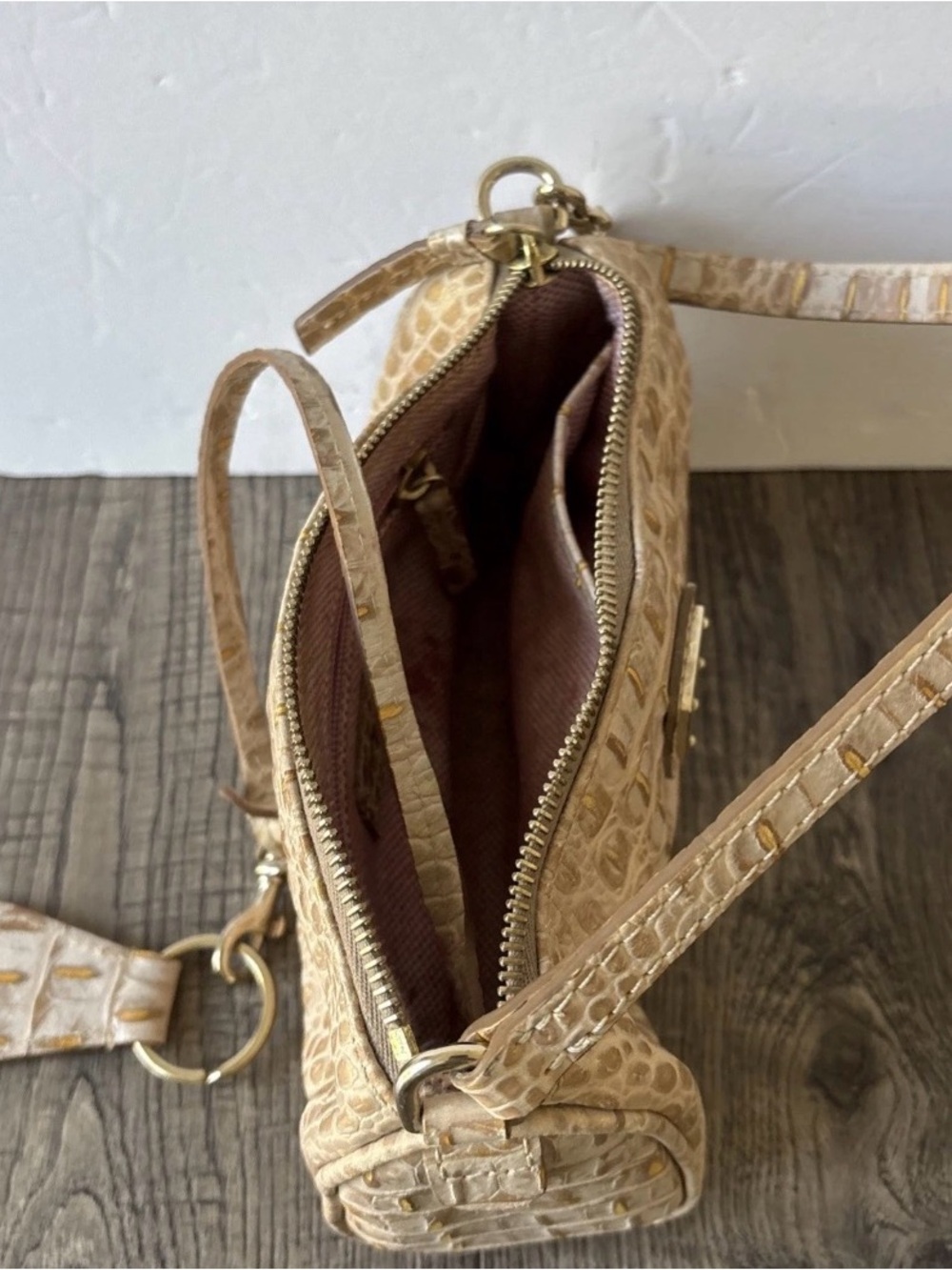 Dooney & Bourke Gold-Accented Cream Croc-Embossed Shoulder Bag - Picture 9 of 12